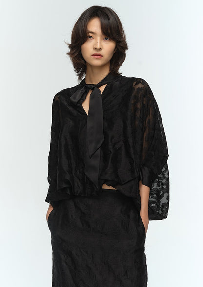 COMME MOI women's V-neck silk embroidered blouse top - TAMAR.