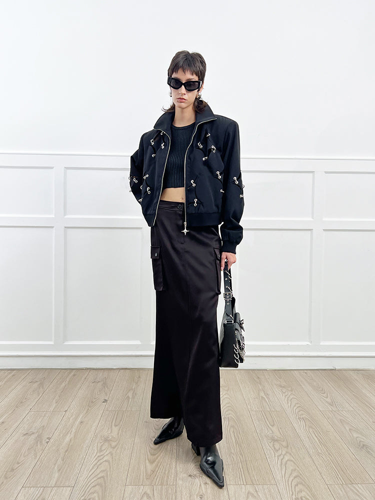 ANNAKIKI acetate wool four-pointed star metal ring jacket-YAXUAN