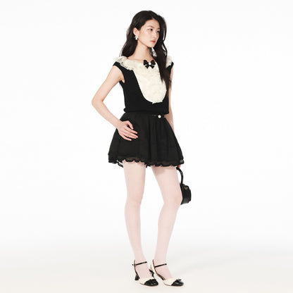 FAME ruffled collar patchwork knit top - AURORA
