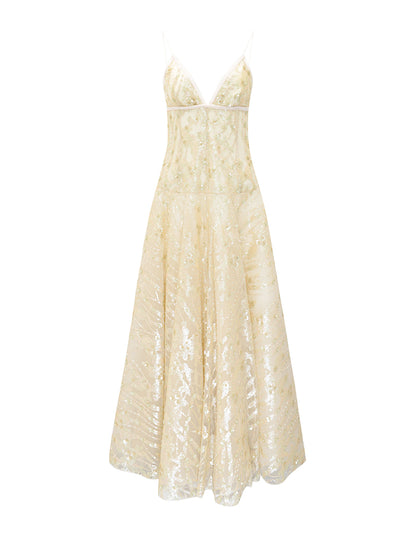 M essential Mackay designer Jinghui embroidered backless suspender dress- CAN.