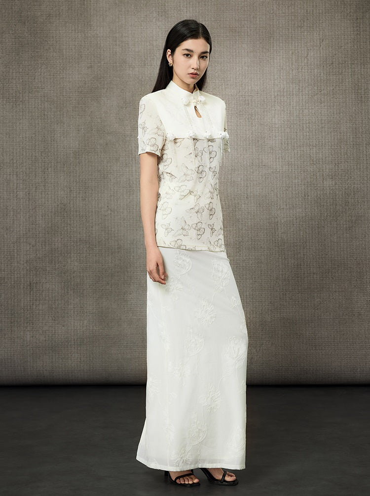 HECO Embossed Jacquard Acetate Long Straight Skirt - COUNCIL