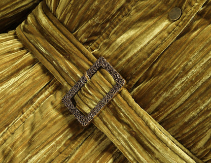 WANGXO |Pleated Velvet Jacket with Stand-Up Collar and Belt-ESMA.