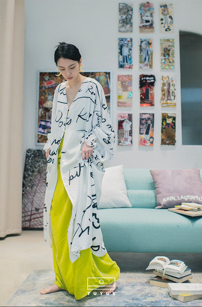 TUYUE moon print lantern cuff buckle holiday long coat- FATIMA.