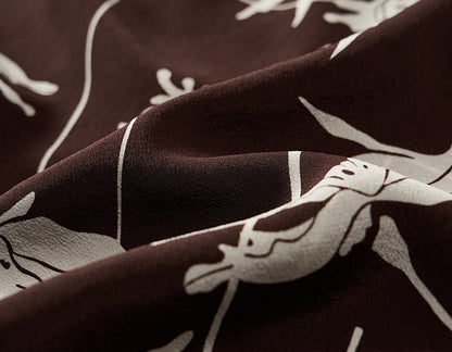 COMME MOI Lu Yan Designer New Women's Retro Printed One-Line Collar Silk Shirt - PRIDE.