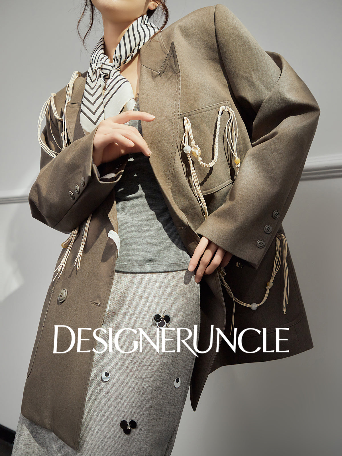 DGU "Sugu" khaki short jacket new commuter versatile small fragrant blazer - Felix.