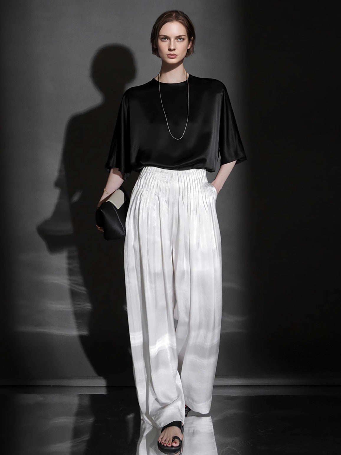 PIAOIN light luxury acetate satin glossy mid sleeve body shirt - CHARLOTTE