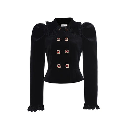 FAME waist slim court style velvet short jacket - ALICE