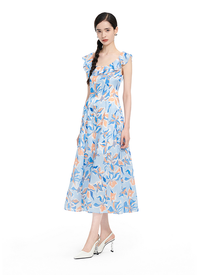 YES BY YESIR | Ye Qians Streamer Yarn Print Dress with Ruffle Collar & Breezy Romance-EVELISE.