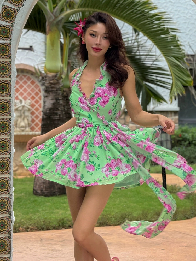 Le Palais Vintage is a silk wrap halter neck dress-GEE