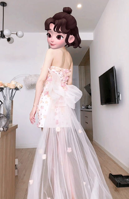 DOLLY Luxury French Style Chest Wrap Flower Sleeveless Backless Short Dress-PALMA