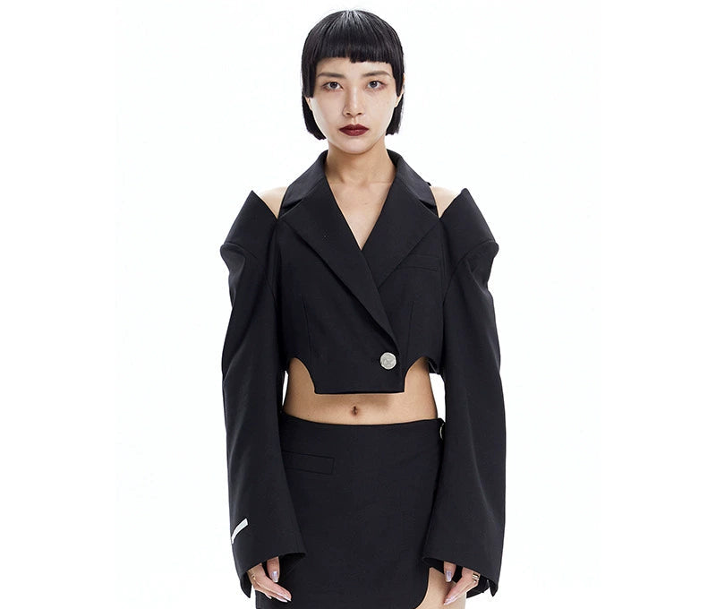 TINY IN Hollow short wide-sleeved women's off-the-shoulder Jacket -MAB