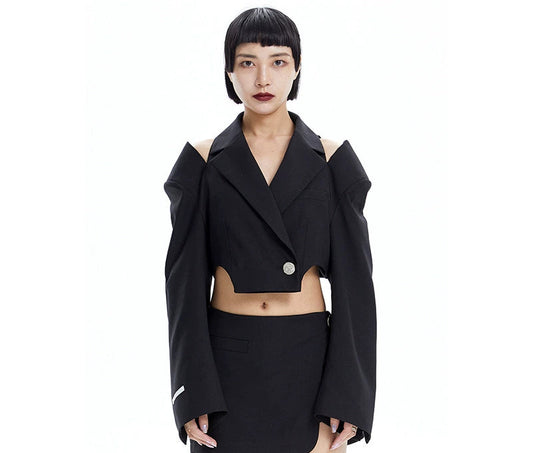 TINY IN Hollow short wide-sleeved women's off-the-shoulder Jacket -MAB