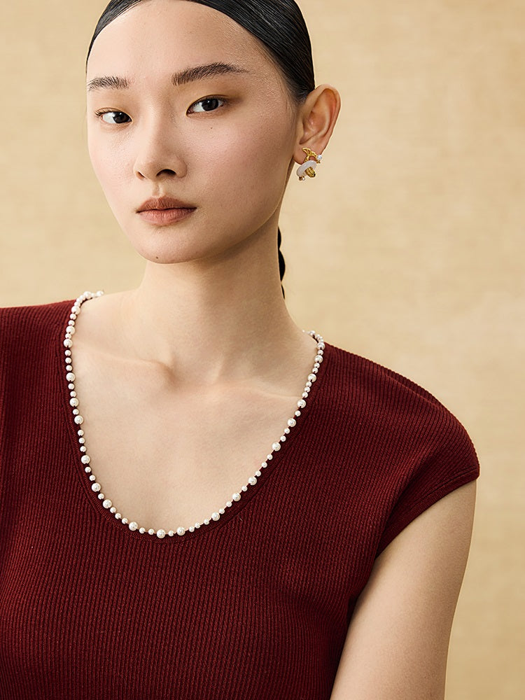 HECO Chinese style U-neck nail bead shoulder wrap small fly sleeve top - ROSE.