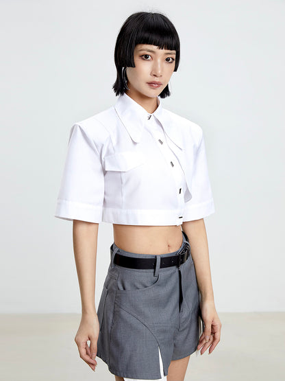 TINY IN white irregular short sleeve women's crop top -TAMI