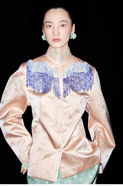 M essential Mackay designer brand Sea Cliff Tassel Beaded Shirt - plain.