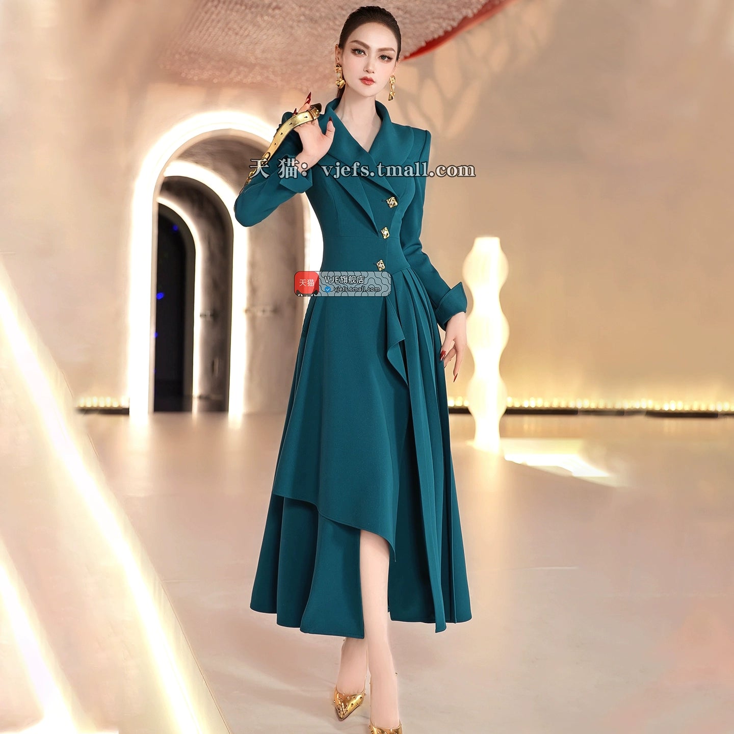 VJE double-collar long sleeved  trench coat maxi dress - JUN.