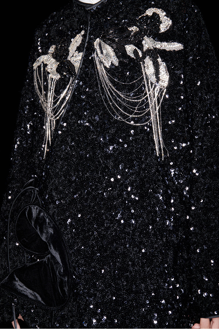 M essential Mackay designer three-dimensional silver orchid catenary beaded jacket - sill.