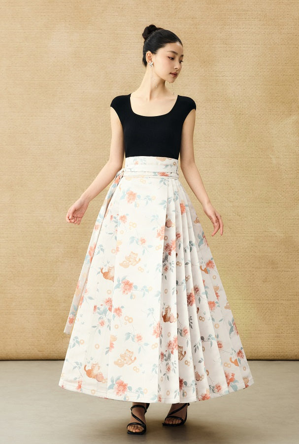 HECO Jacquard Horse Face Pleated Maxi Skirt  - COARSE.