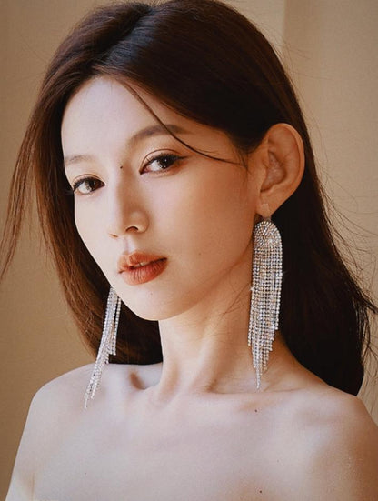 DOLLY Luxury Diamond Rhinestone Stud Chic Tassel Earrings-BABARA