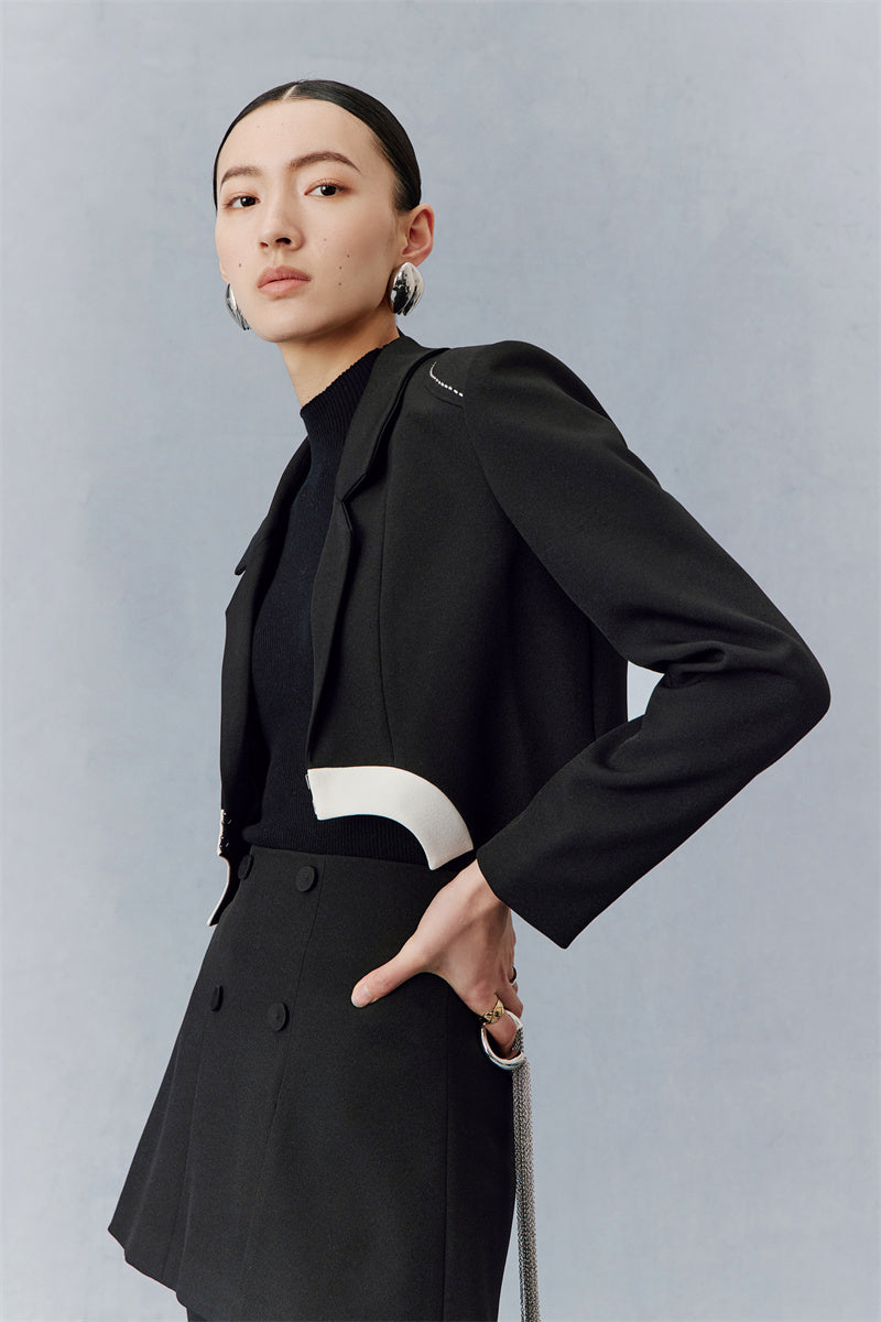 PURITY Elegant Modern High-quality contrasting blazer three-piece pant suit set- Pascal