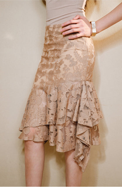 WANGXO | Lace-Up Cardigan & Irregular Double Fishtail Hip Skirt Set -KAIA
