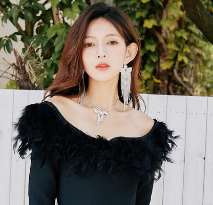 DOLLY Elegant White Diamond Tassel Earring-NONNA