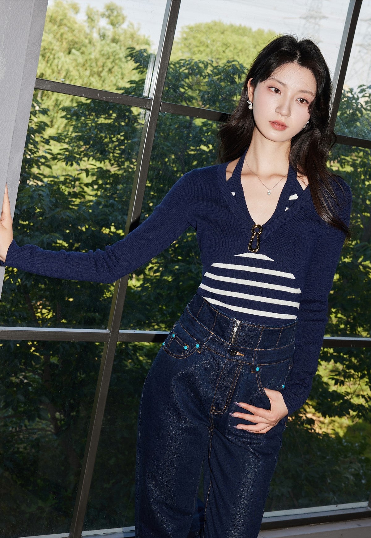 YES BY YESIR fake two-piece striped wool knitted sweater - GRANT.