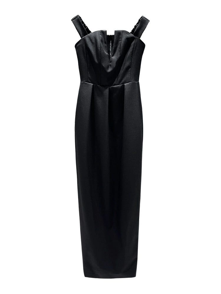 ANNAKIKI Niche Party Red Carpet Black V-Neck Bandeau Dress-CHAPELLE