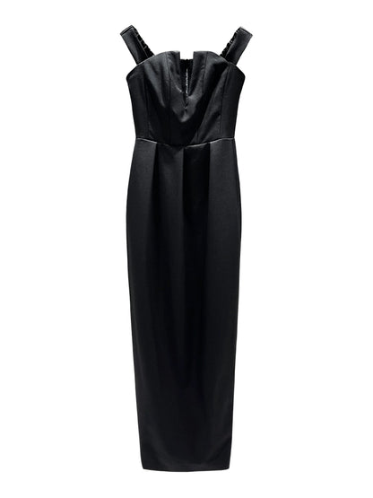 ANNAKIKI Niche Party Red Carpet Black V-Neck Bandeau Dress-CHAPELLE