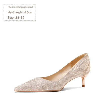PJJUU Classy hexiu champagne high heels -TDH.