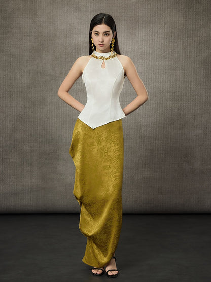 HECO Pleated Long Jacquard Slit Skirt - EAGLE.