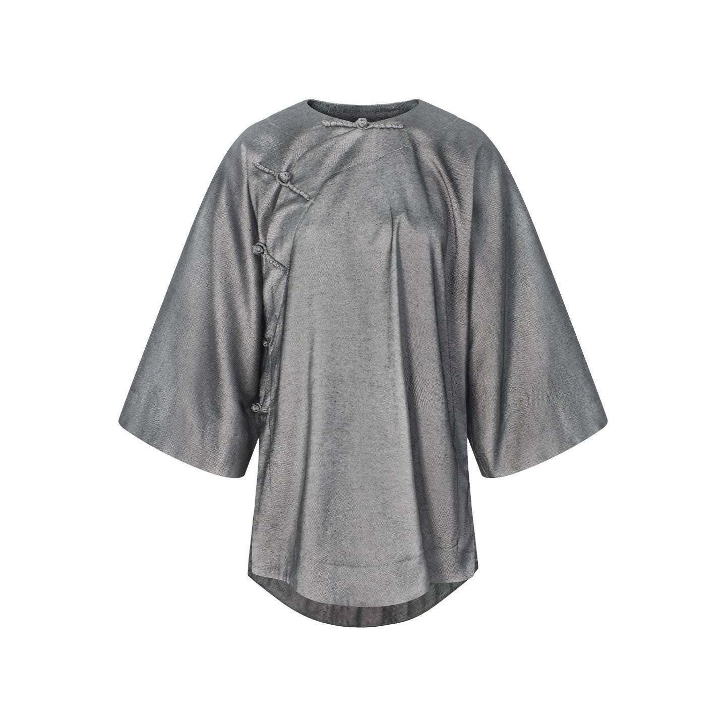 TUYUE Gray handmade buckle coat slanted robe top - CHRISTIAN.