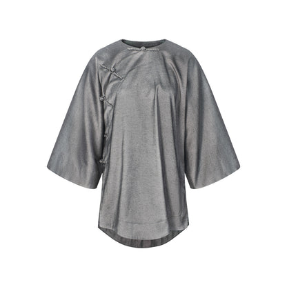 TUYUE Gray handmade buckle coat slanted robe top - CHRISTIAN.