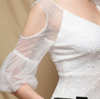 DOLLY Elegant Black Glitter Mesh Long Puff Sleeve Sequin Evening Dress-NUNU