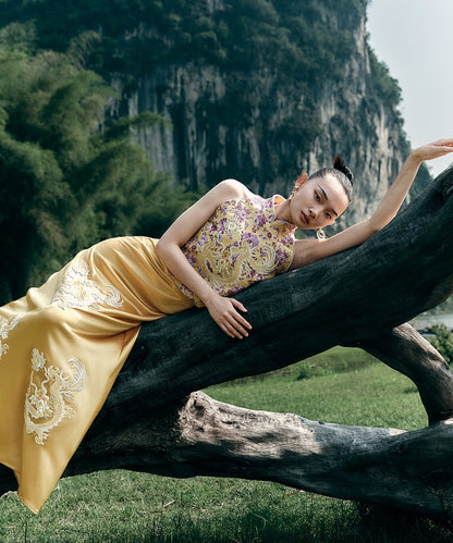 HECO Chinese Embroidery Golden Dragon Acetate Skirt - ALPHA.