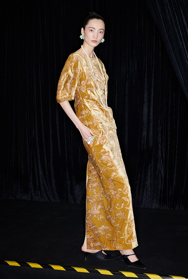 M essential Mackay designer Juyi velvet stand-up irregular silhouette top - TINA .