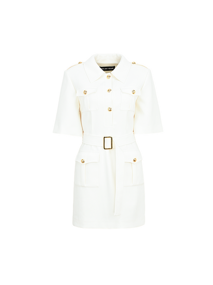 YES BY YESIR |  Luxury Military-Inspired Short Sleeve Short Dress - SELVINA.