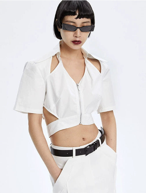 TINY IN cut-out slim zipper ultra-cropped female top -GASA