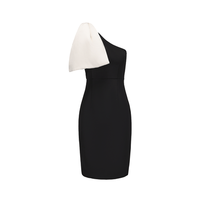 ATELIER MISS LU Bow Design Slanted Shoulder Slim Dress - WARM