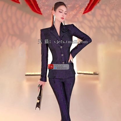 VJE  flower neckline small suit jacket flared pants two-piece suit -GIO.