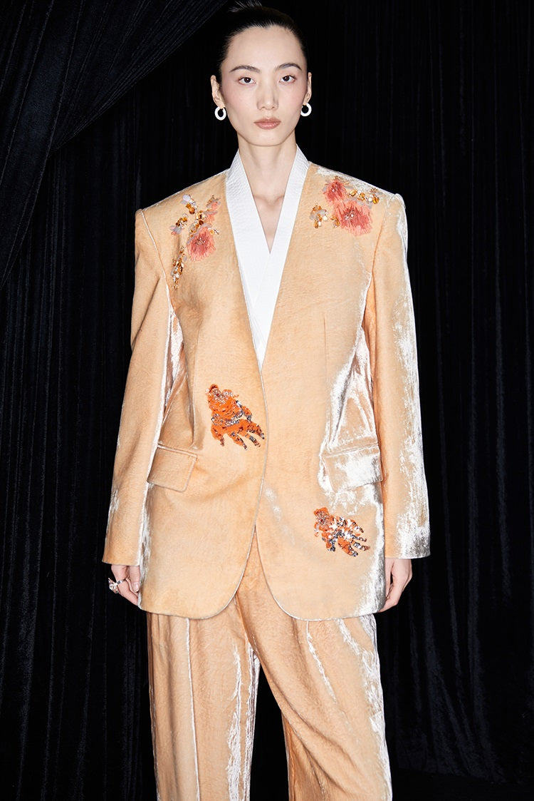 M essential Mackay designer Rulang velvet dahlia nail bead suit - DUAO.