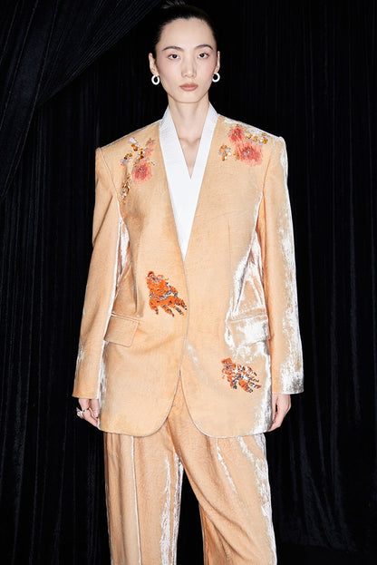 M essential Mackay designer Rulang velvet dahlia nail bead suit - DUAO.