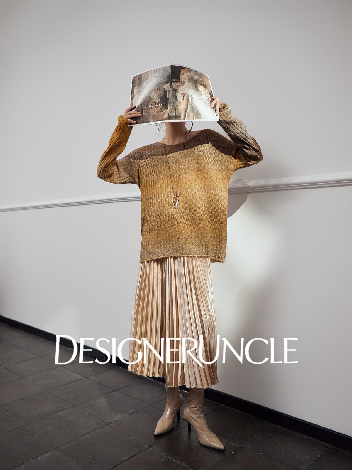 DGU "Tan Oak" khaki wool knitted new versatile slimming high-end design top - Noa.