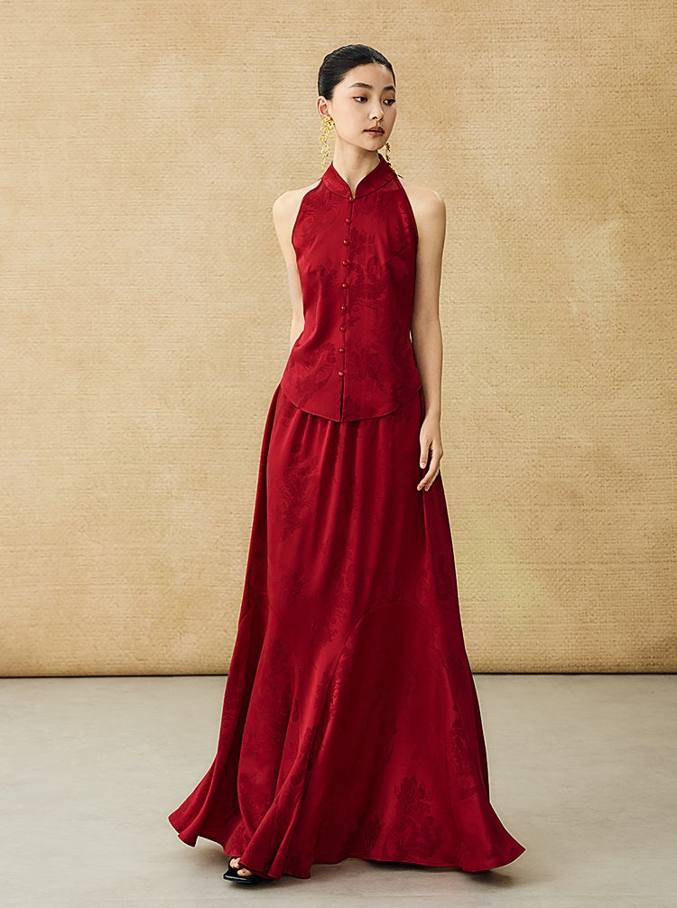 HECO Chinese Style Acetate Jacquard Elasticated High-waisted Fishtail Skirt - BETH.