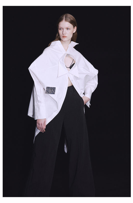 MAYALI metal double-neck shirt silhouette detachable metal jacket  top - Sulliat