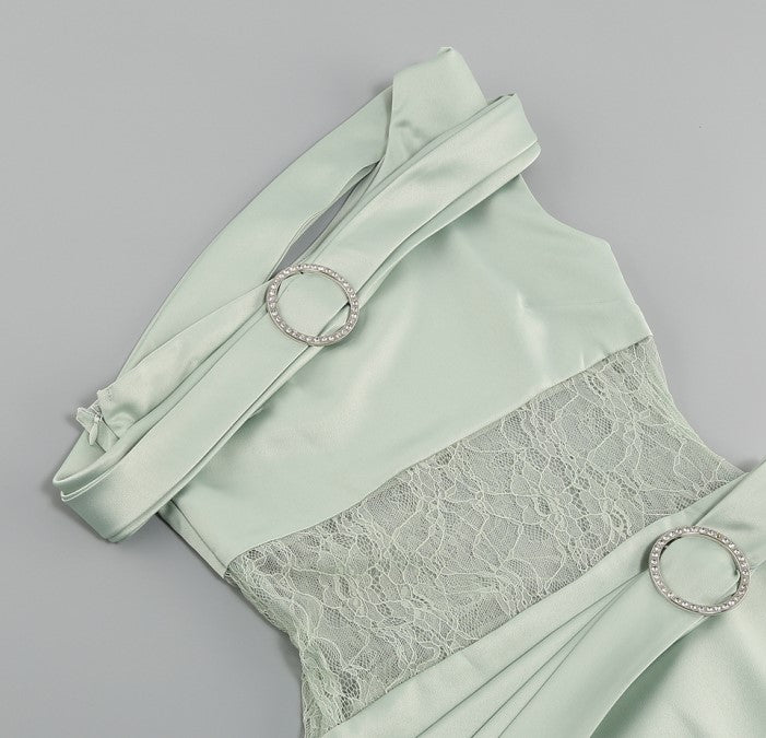 DOLLY Luxury Mint Slant Collar Sleeveless High Waist Long Fish Tail Lace Dress-LARISA