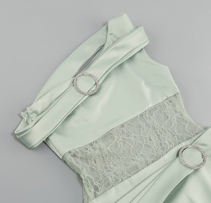 DOLLY Luxury Mint Slant Collar Sleeveless High Waist Long Fish Tail Lace Dress-LARISA