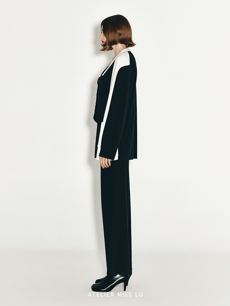 ATELIER MISS LU Geometric Contrast Cashmere and Wool Blend Cardigan - CLOVE