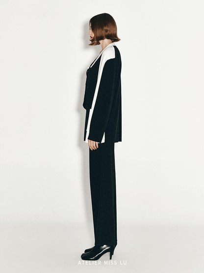 ATELIER MISS LU Geometric Contrast Cashmere and Wool Blend Cardigan - CLOVE