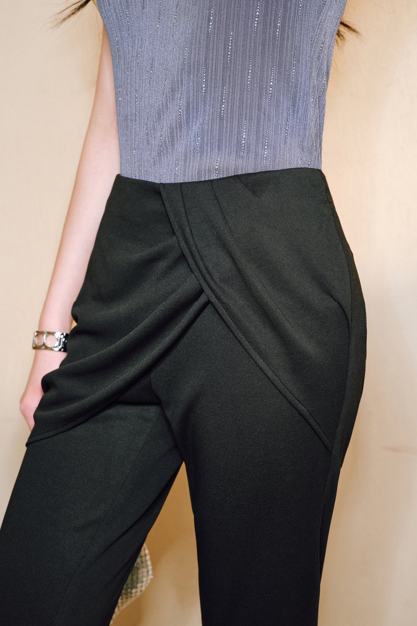 WANGXO Smooth Modal Cupro Beads Low-Waisted Slim Flared Layered Pants - SELMA